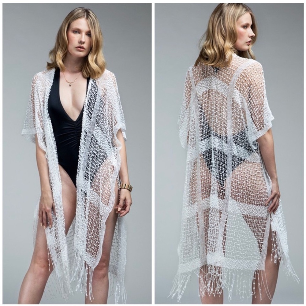 Loose Knit Fringe Kimono Cover-Up